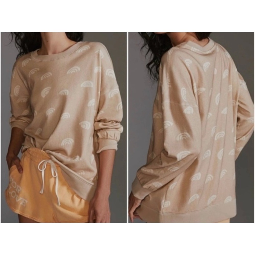 Daily Practice by Anthropologie Graphic Sweatshirt Ivory‎ Rainbow Sz XL Tan Twee